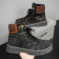Plus size men's mid-top canvas Martin boots in black with round toe and PVC sole
