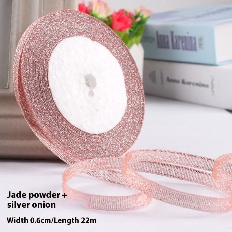 Polyester gift packaging ribbon roll in selected colour, 0.6cm wide decorative band