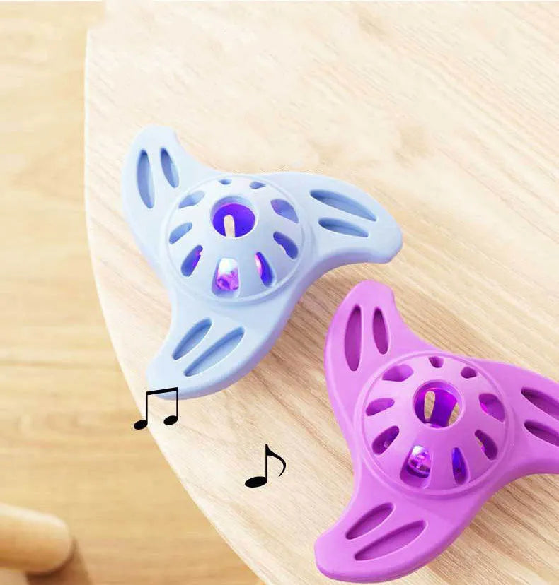 Blue boomerang-shaped dog toy for medium and large breeds on white background