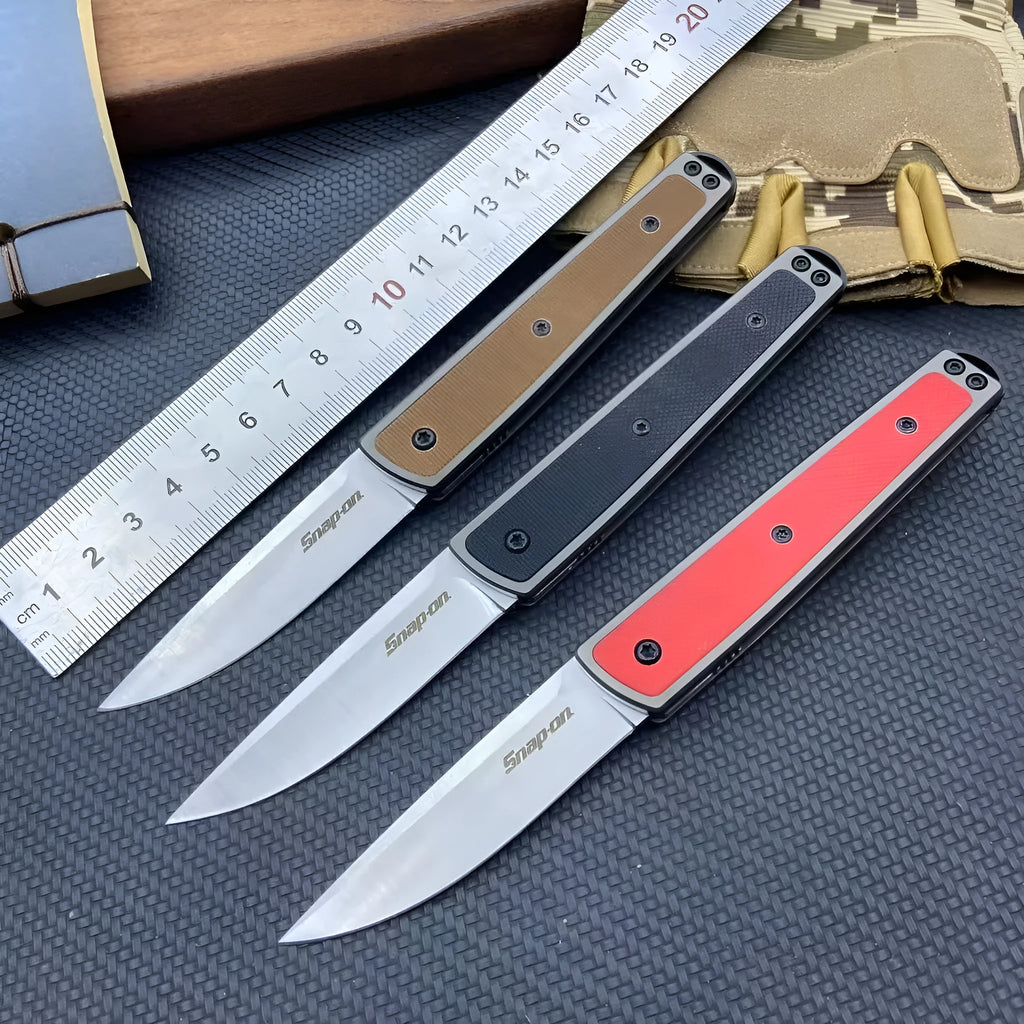 Handmade folding fruit knife with stainless steel blade in open position showing 7cm blade and 10cm handle