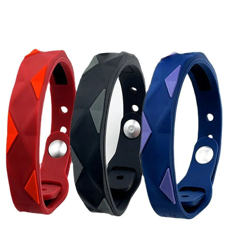 Silicone Balance Energy Waterproof Anti-static Bracelet in diamond shape, unisex sports wristband, monochrome black option