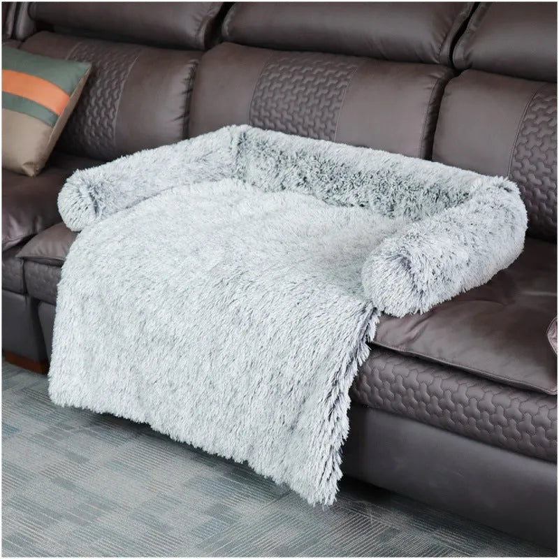 Plush kennel pet bed in grey with PP cotton fill, dual use as sofa bed for dogs and cats