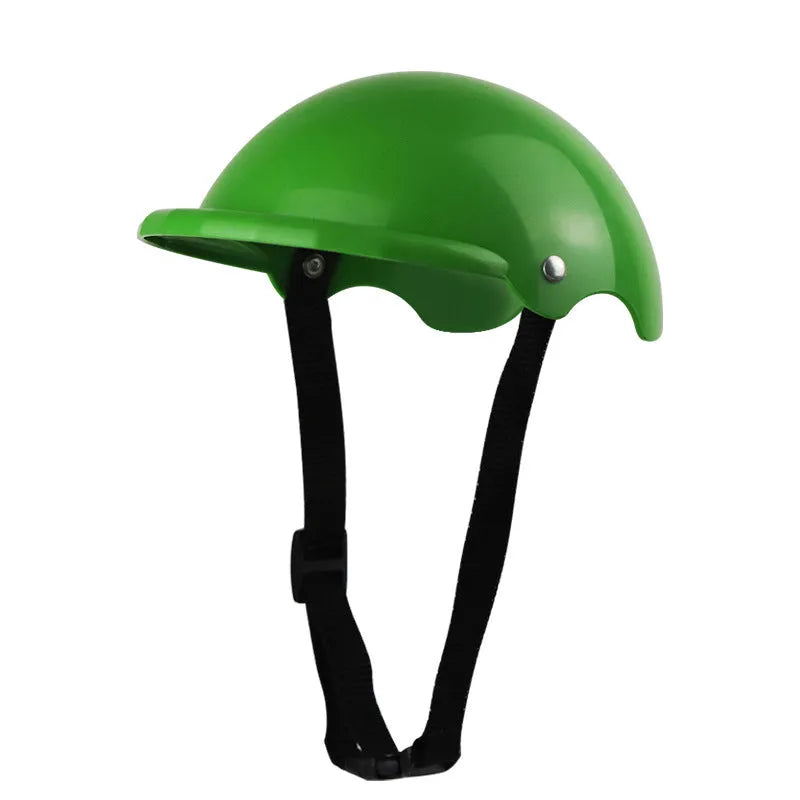 Small S size plastic pet motorcycle helmet in pink, black, yellow, or green monochrome colour.