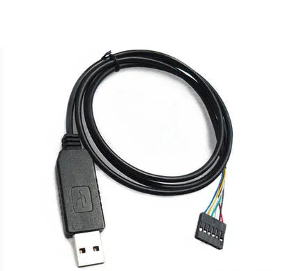 Black FT232 USB to TTL download cable with 6-pin connector and 1 metre length for programming