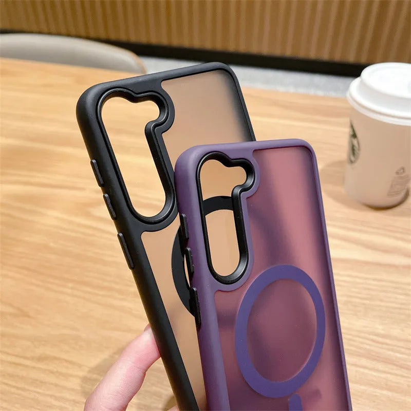 Acrylic magnetic frosted phone case for Samsung Galaxy in dark purple – soft grip fall protection cover