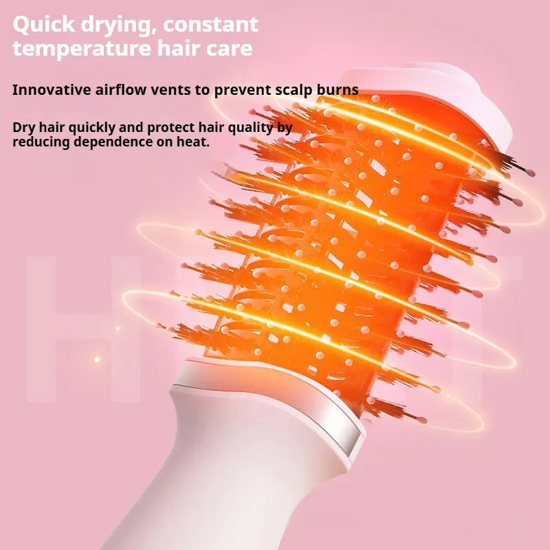 Pink multifunctional hair dryer styling comb with curling and combing functions