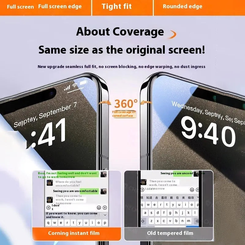 Tempered glass phone film for iPhone with dust-free bin, Ultra Clear and Peep-proof options