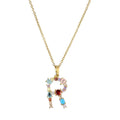 Copper micro-set zirconium English letter initial pendant with matching chain, light luxury style