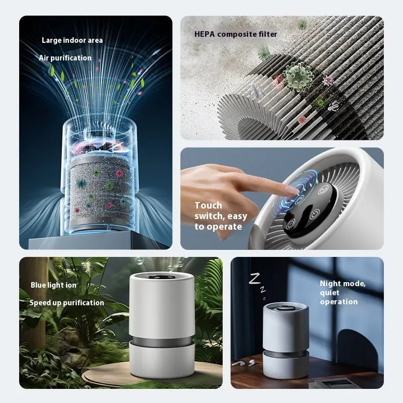 White desktop USB air purifier for small room formaldehyde and odour removal