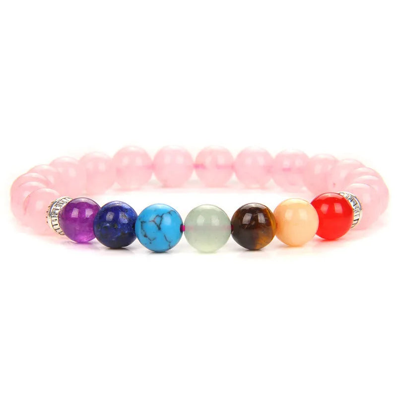 Seven chakra yoga energy bracelet with natural agate stones in unisex geometry design