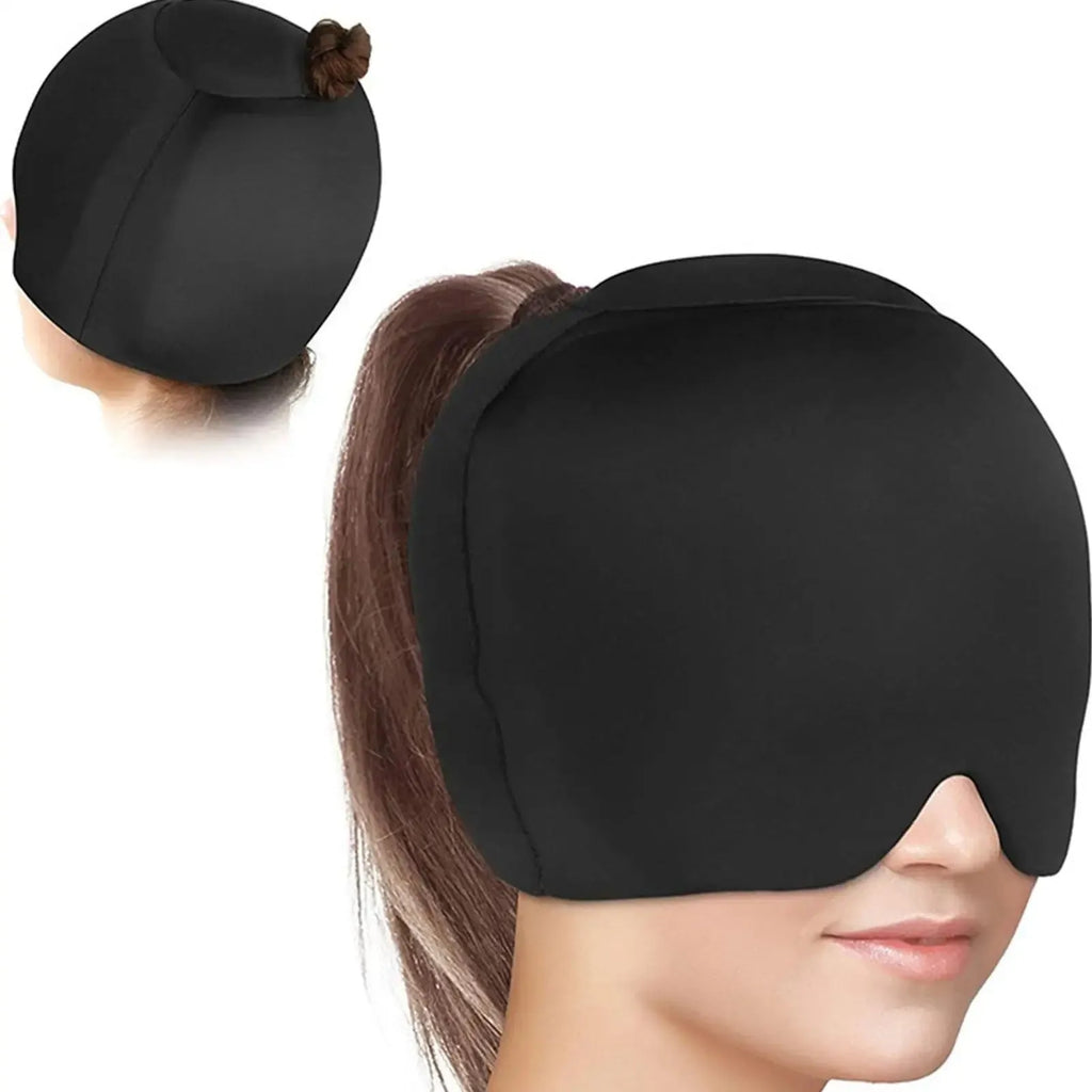 A solid colour cold compress cap with a fully enclosed design for head cooling.