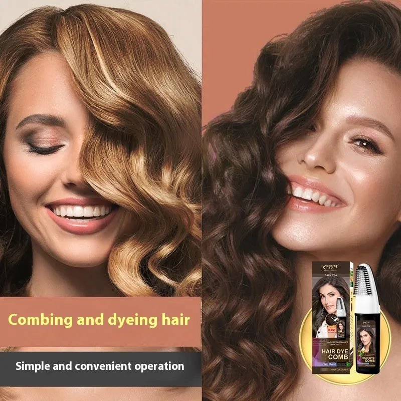 Hair dye comb kit showing 200ml tube with integrated comb applicator in dark brown, wine red or brown shade options
