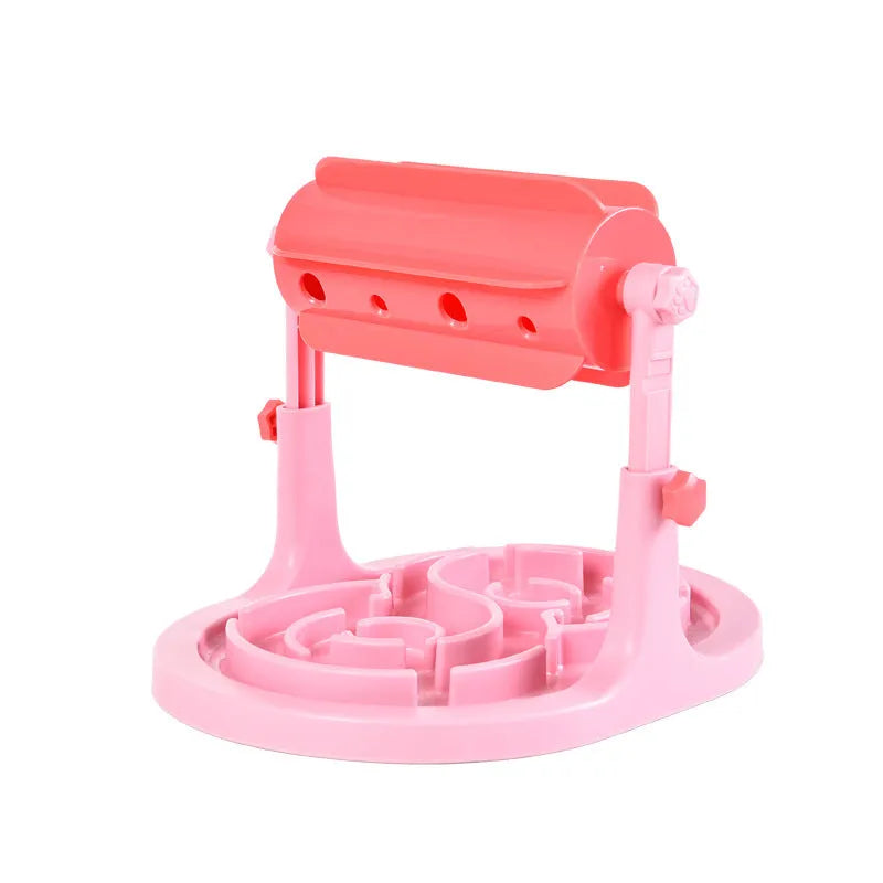 Interactive pet puzzle feeder with adjustable height and coloured plastic construction