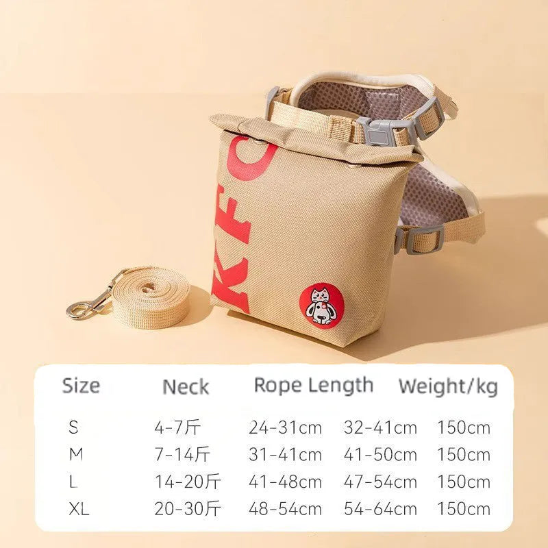 Cartoon hamburger design adjustable escape-proof vest leash for dog with backpack