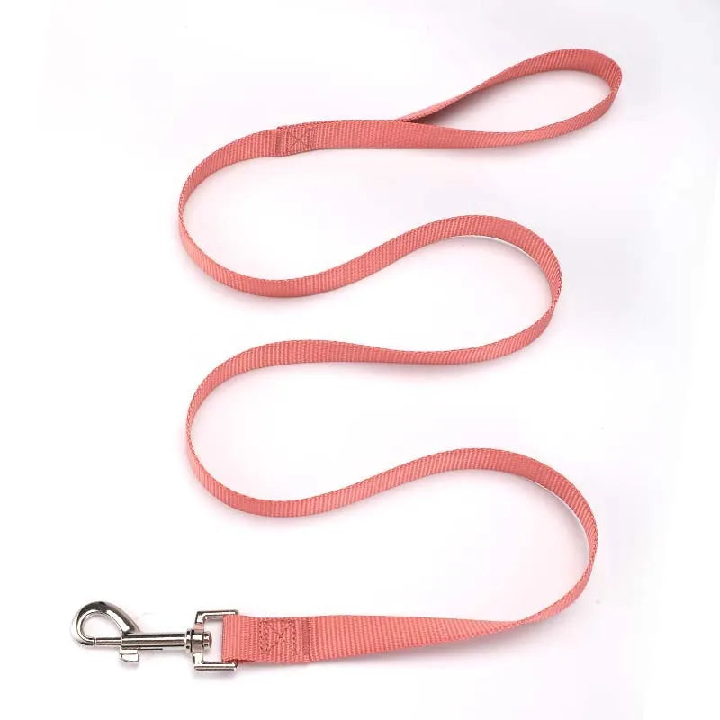 Solid colour polyester dog hand holding rope showing available colour options and size specifications
