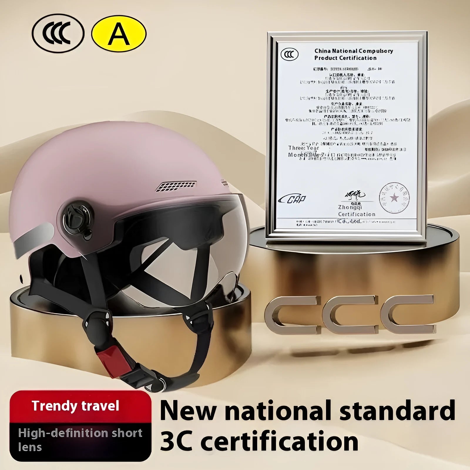 3C certified electric motorcycle helmet in polypropylene with sun protection, shown in Light Pink colour.