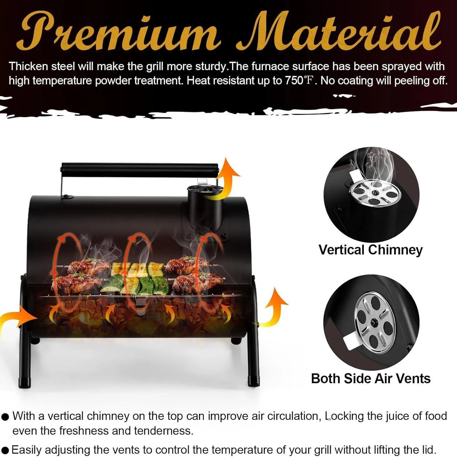 Small folding metal desktop charcoal barbecue grill for portable outdoor cooking.