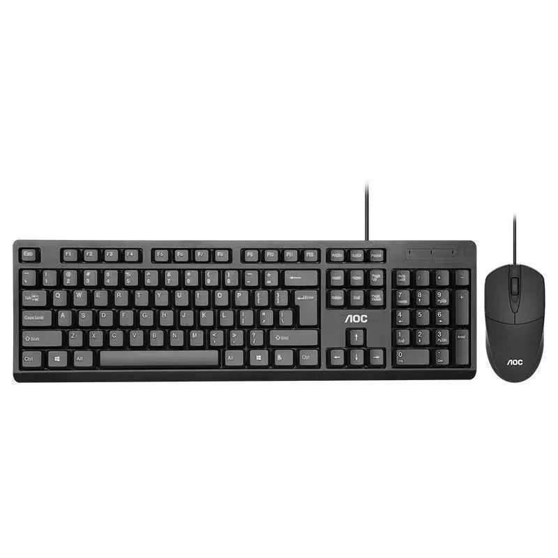 KM160 black wired USB keyboard and mouse set with 1.5m cable on desk