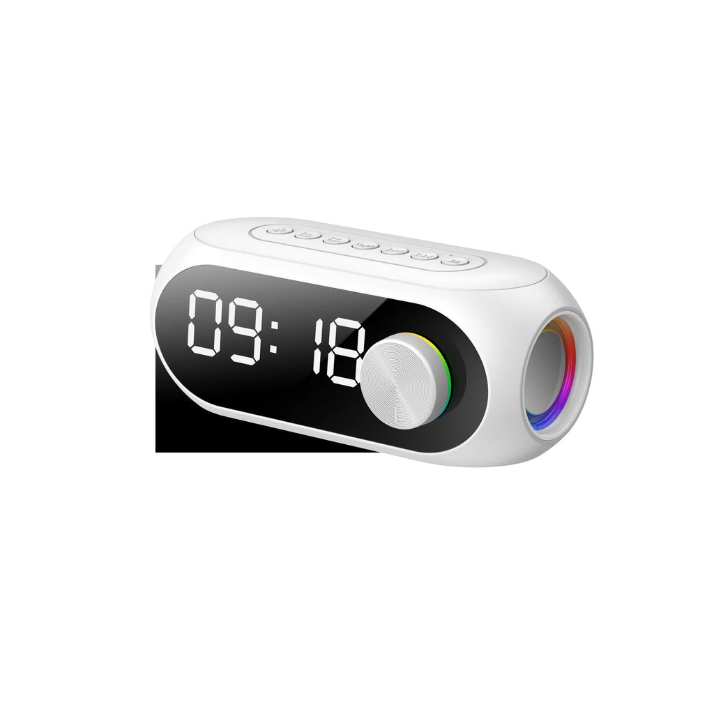 S8 portable mini speaker in black, white, or blue with USB charging cable.