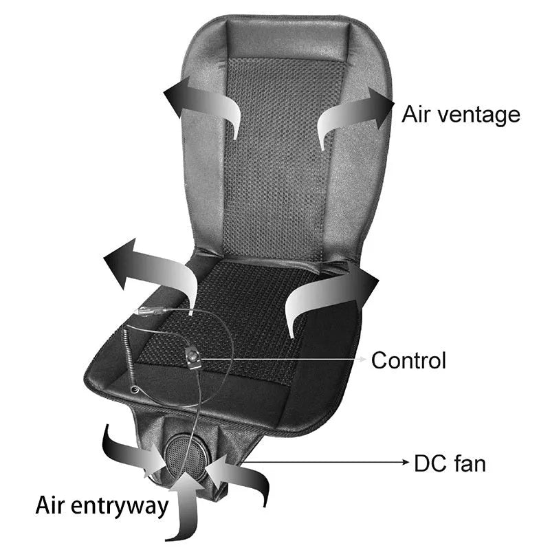 Black and grey large grid car cool seat cushion, 12V summer cooling pad with fibre cover and EVA filler
