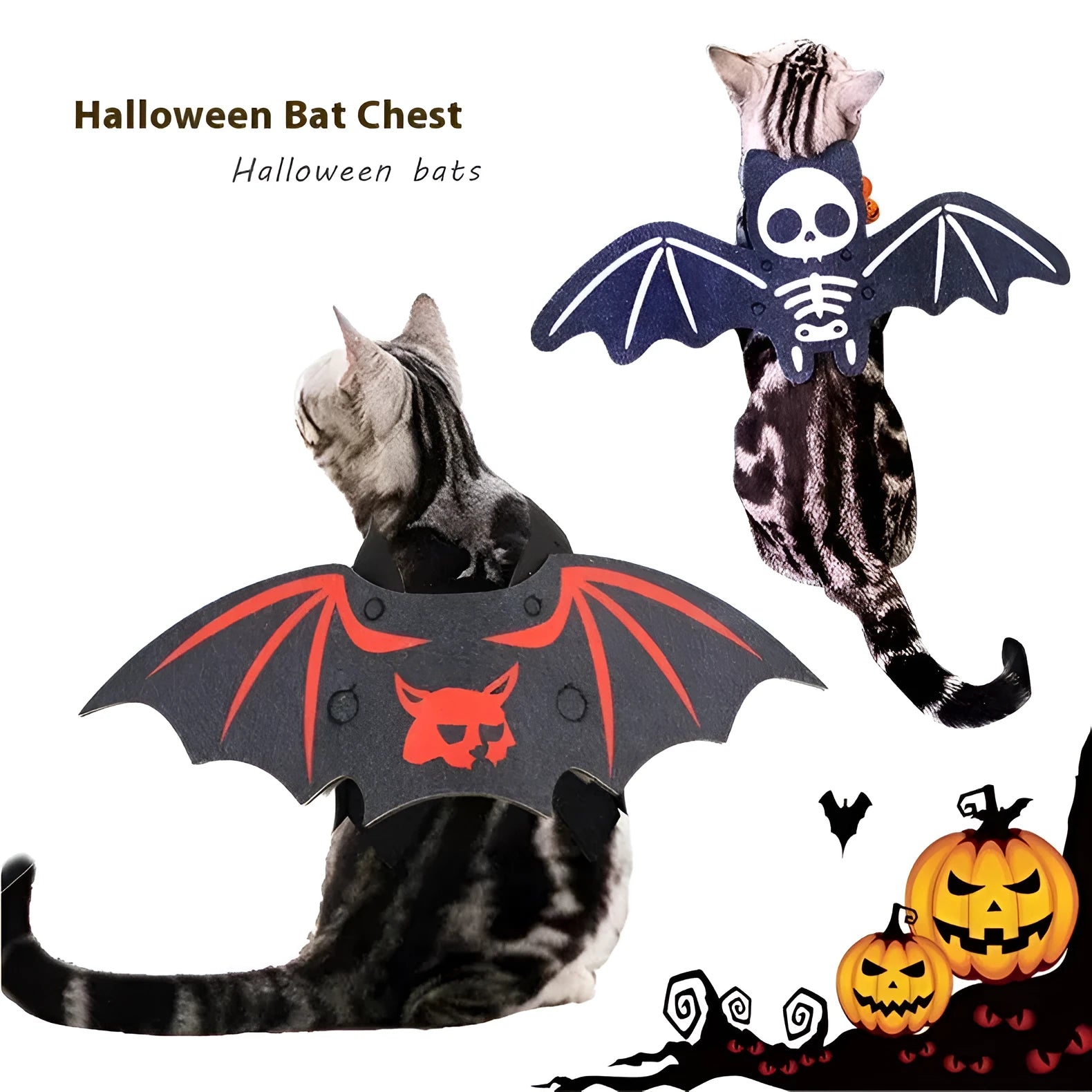 Halloween batwing costume for cats in felt fabric with bat design