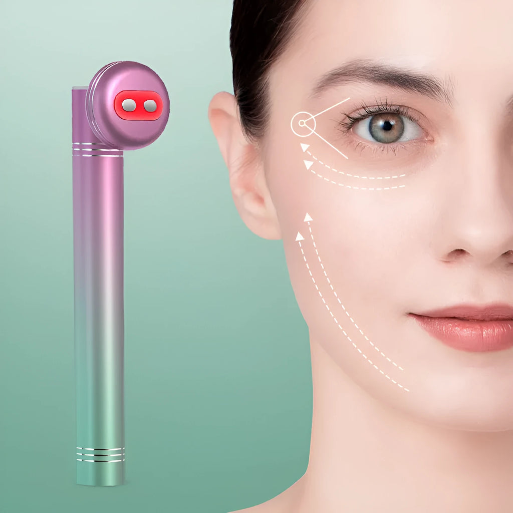 Facial lifting eye beauty instrument in pink, 143.5mm, with vibration and colour light