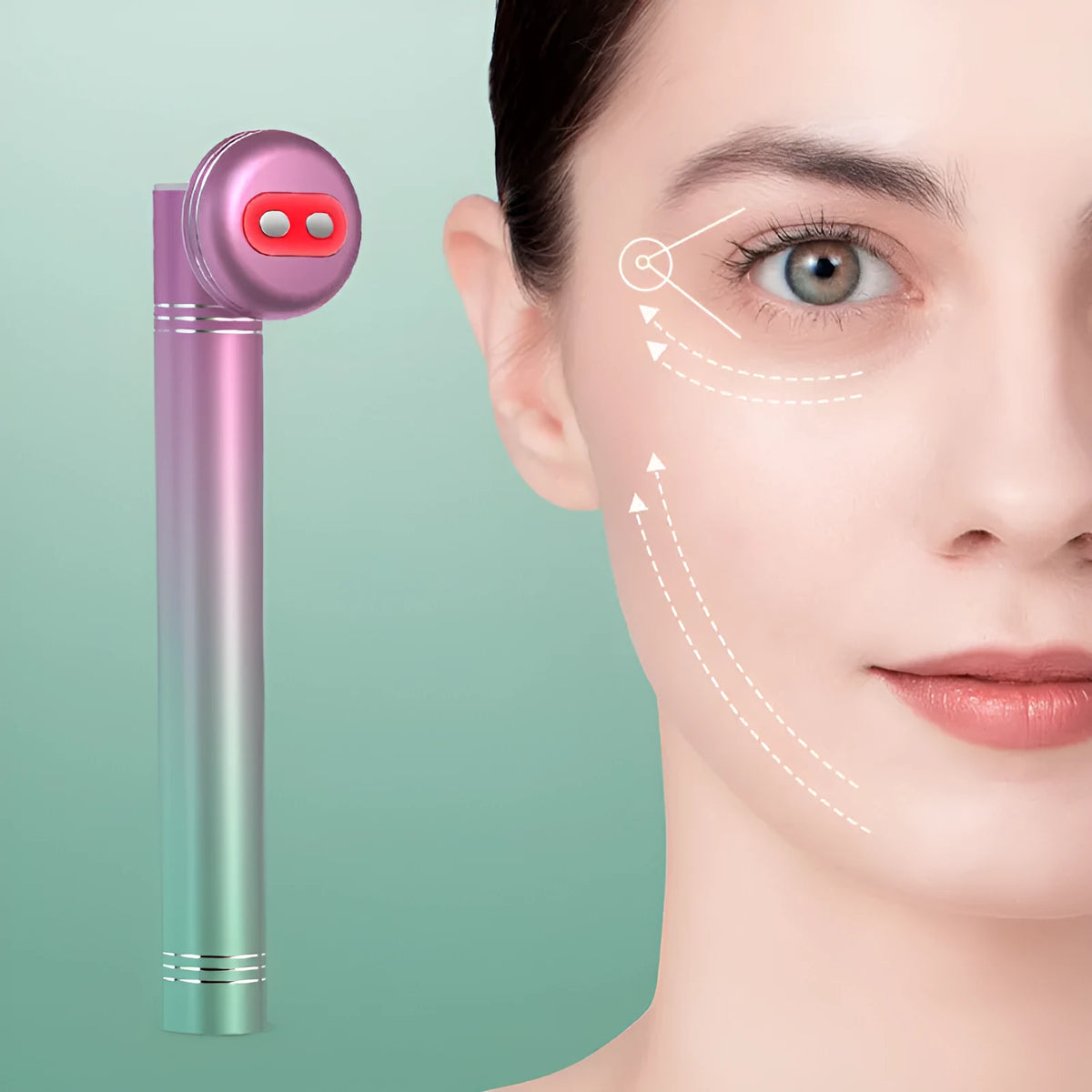 Facial lifting eye beauty instrument in pink, 143.5mm, with vibration and colour light