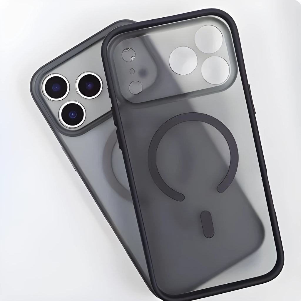 Magnetic skin-feel iPhone case in Matte Black with fine hole lens and anti-fall full cover design.