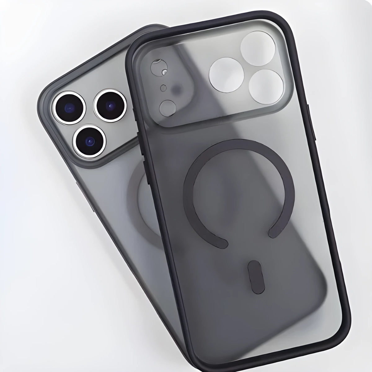 Magnetic skin-feel iPhone case in Matte Black with fine hole lens and anti-fall full cover design.