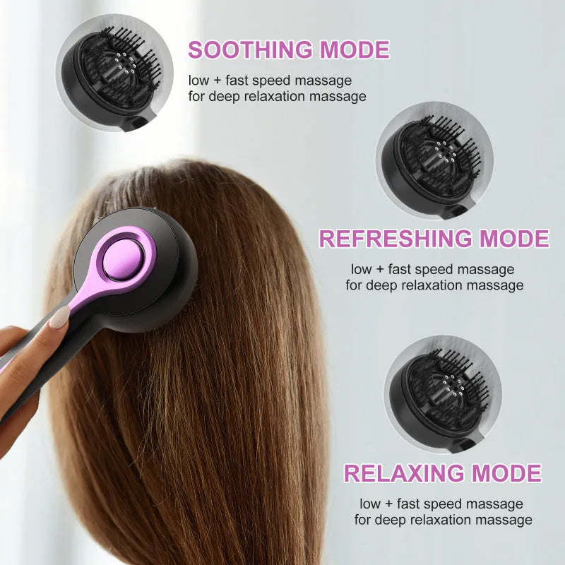 Electric scalp massager with vibration brush head in black, grey or red colours