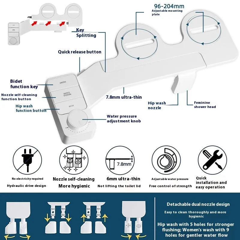 Pure white KB06 manual drain unblocking tool with button, braided hose, and three copper tee adaptors for global sink standards.