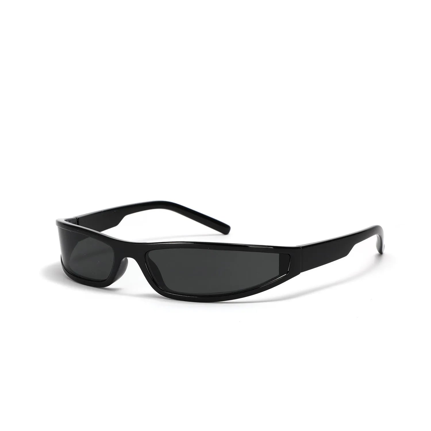 Narrow frame future style sunglasses for women in bright black and gray colour option