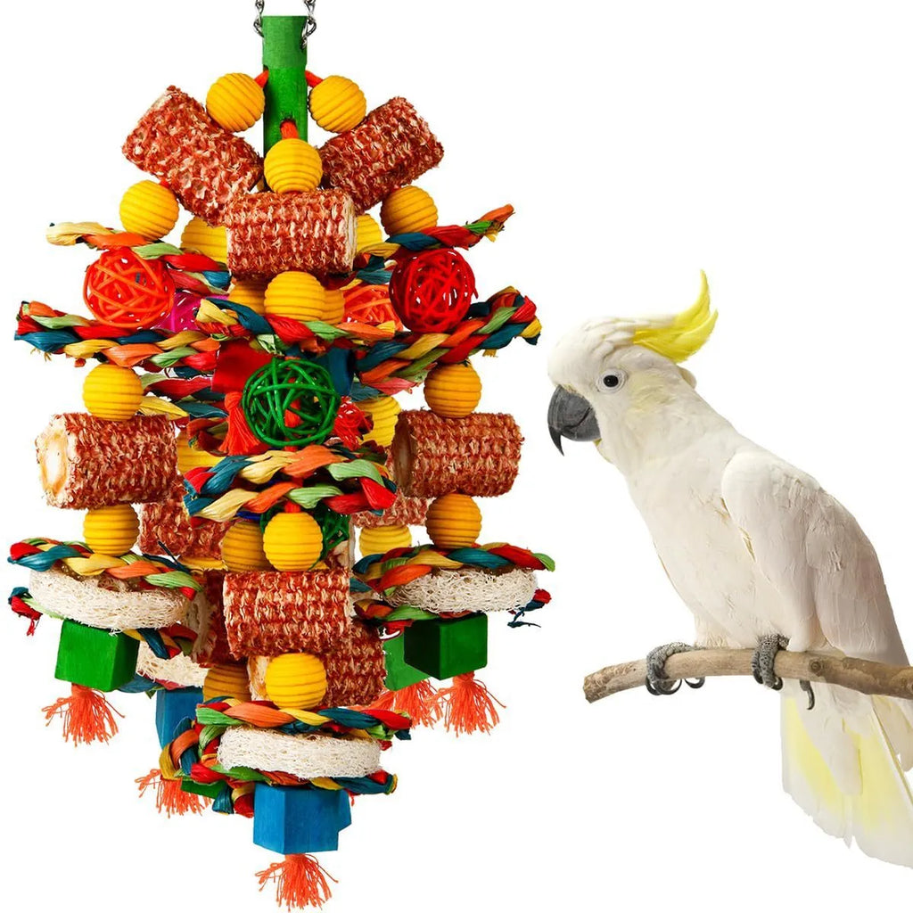 Natural corncob wooden bird bite toy for parrot cage nibbling in two specification options