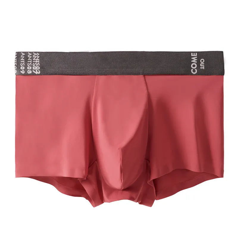 Men's solid colour ultra-thin nylon boxer shorts with a mulberry silk crotch panel
