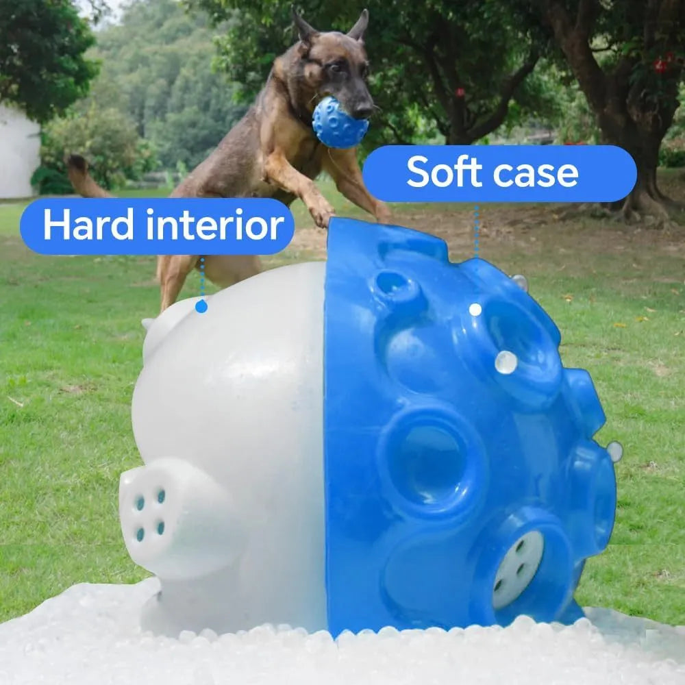 Colourful durable rubber dog toy ball with a bumpy texture for aggressive chewers.