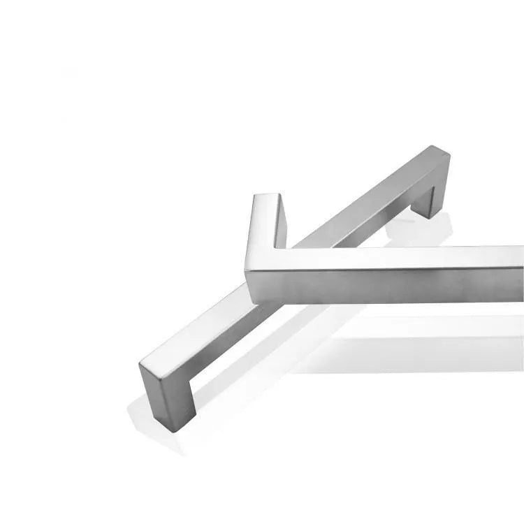 Stainless steel square pipe door handle for cabinet drawers in brushed silver finish