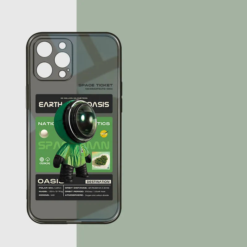 Black TPU iPhone case showing Mars Ticket design on iPhone 13 Pro Max with precise camera and port cutouts