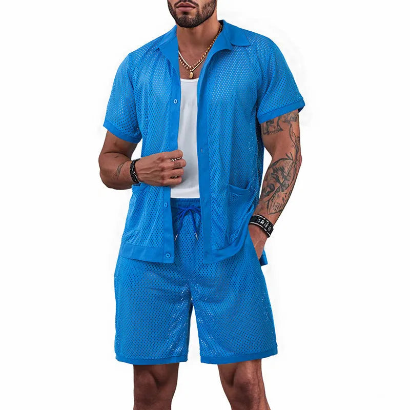 Beach Hawaii short sleeve dress and matching shorts set in light grey, laid flat.