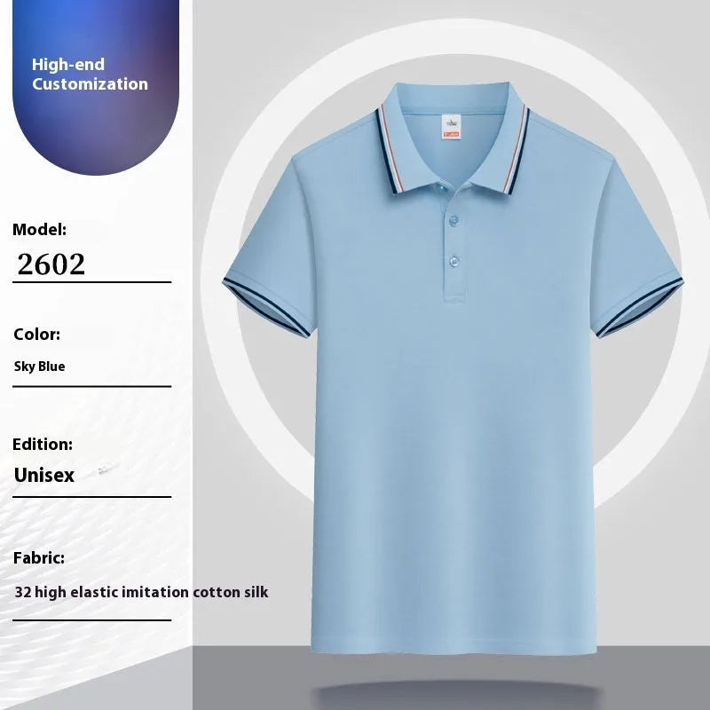 Summer short-sleeved polo shirt with lapel in combed cotton viscose blend, available in multiple colours and sizes M to 4XL
