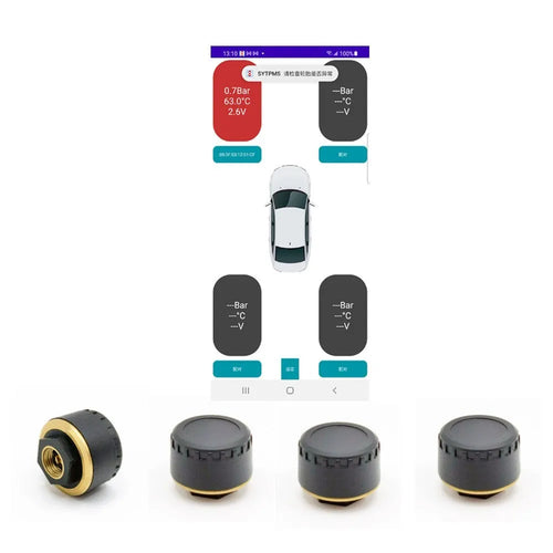 Bluetooth tyre pressure monitor with four sensors for mobile phone display