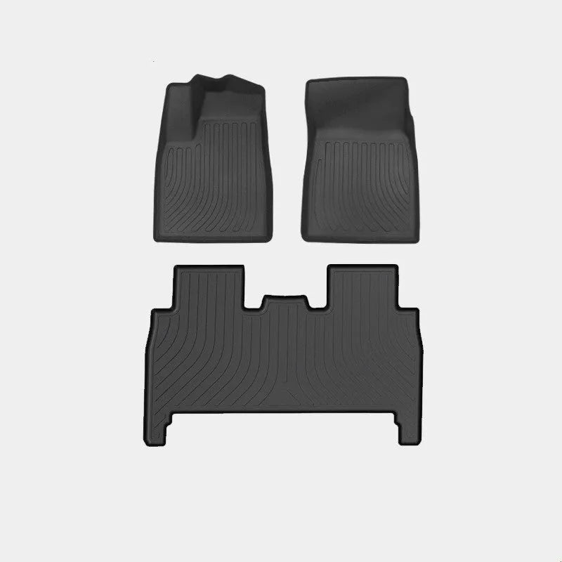 Tailored waterproof rubber car mats and boot liner for a Tesla Model X interior.