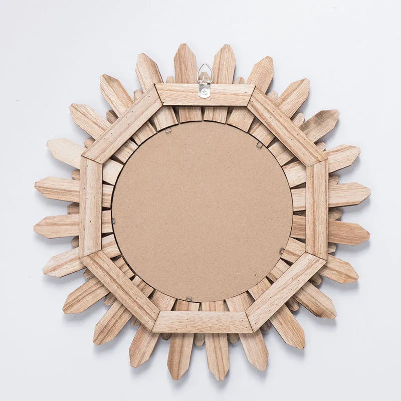 European-style solid wood wall mirror with baked colour finish in circular frame