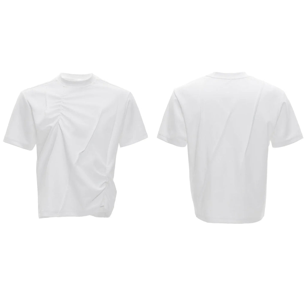 Men's pleated cotton T-shirt in loose fit with round neck collar