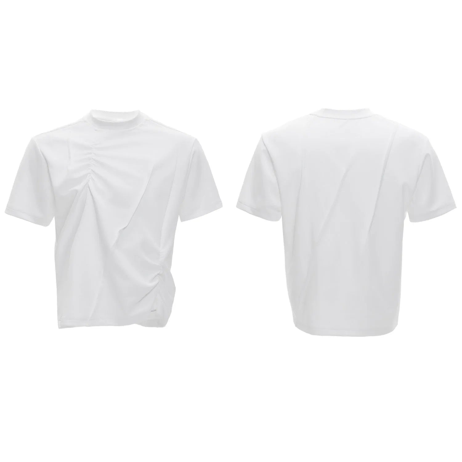 Men's pleated cotton T-shirt in loose fit with round neck collar