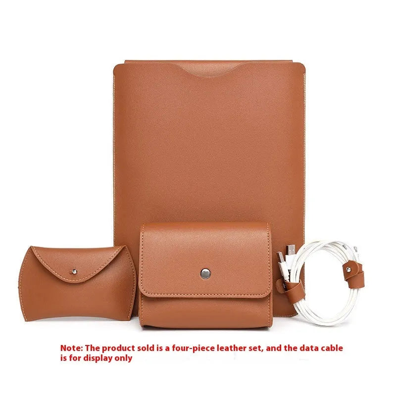 Set of four brown imitation leather edge protector pieces for a MacBook laptop