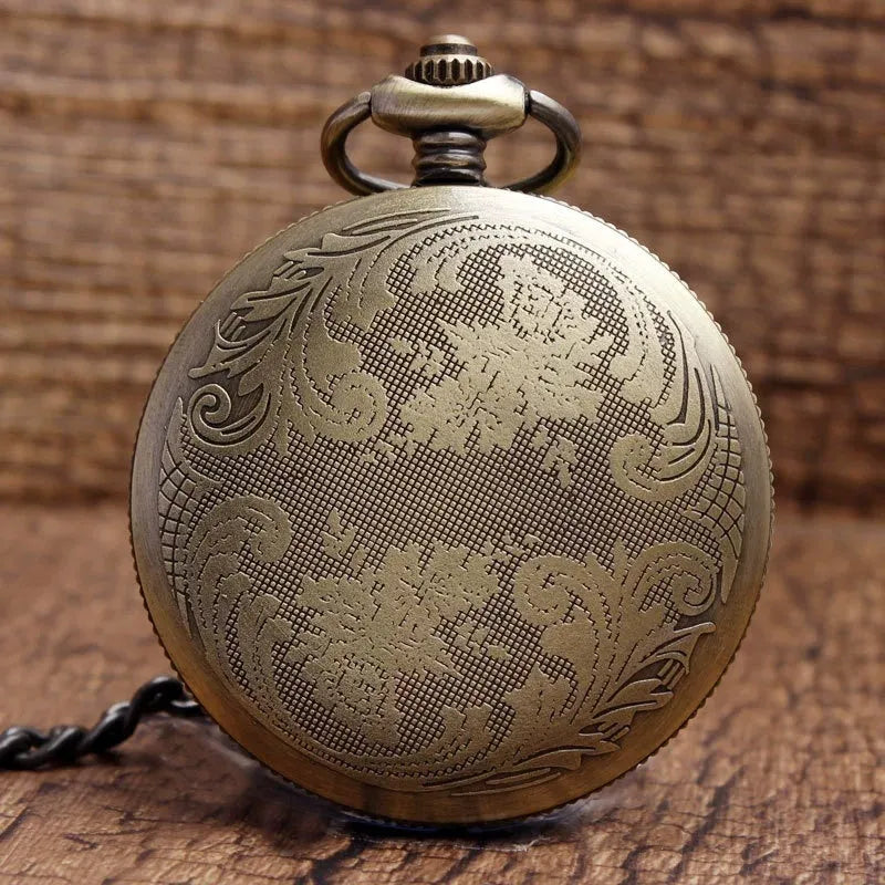 Classical retro plus-sized ceramic pocket watch with bronze skull design and chain