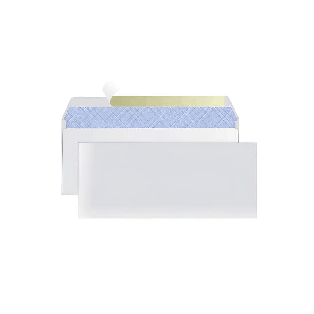 Blue self-adhesive confidential security envelope showing tamper-evident design and 105x240mm dimensions