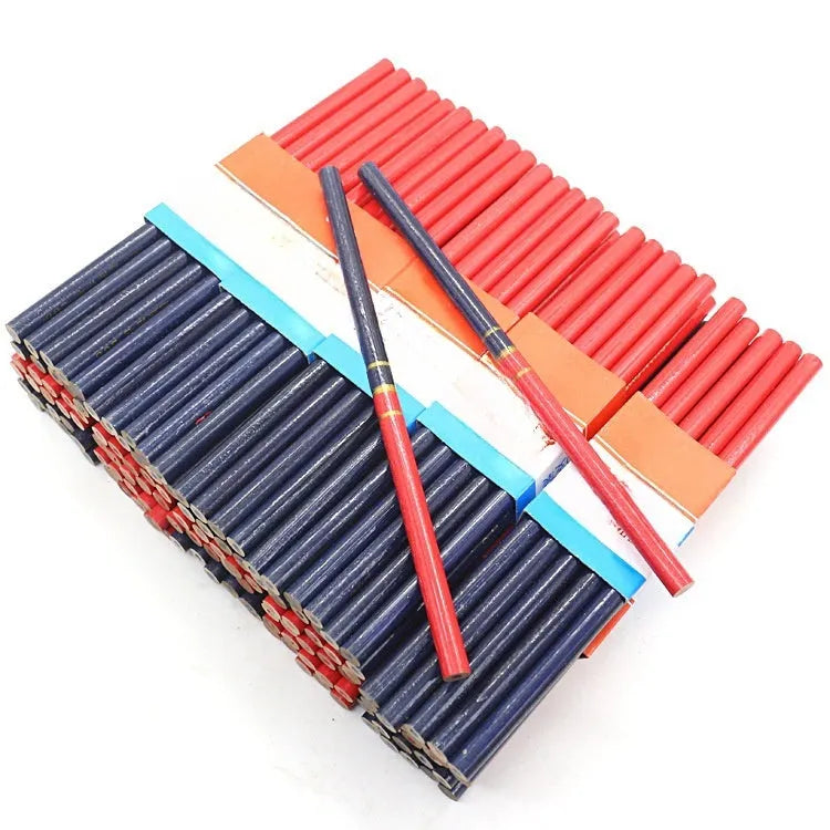 Red and blue two-colour carpenter's pencils with round wooden construction