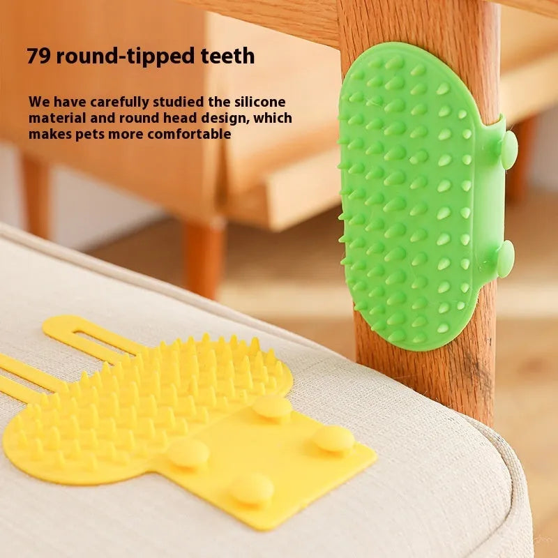 Silicone cat scratching massage comb with adjustable strap in multiple colours