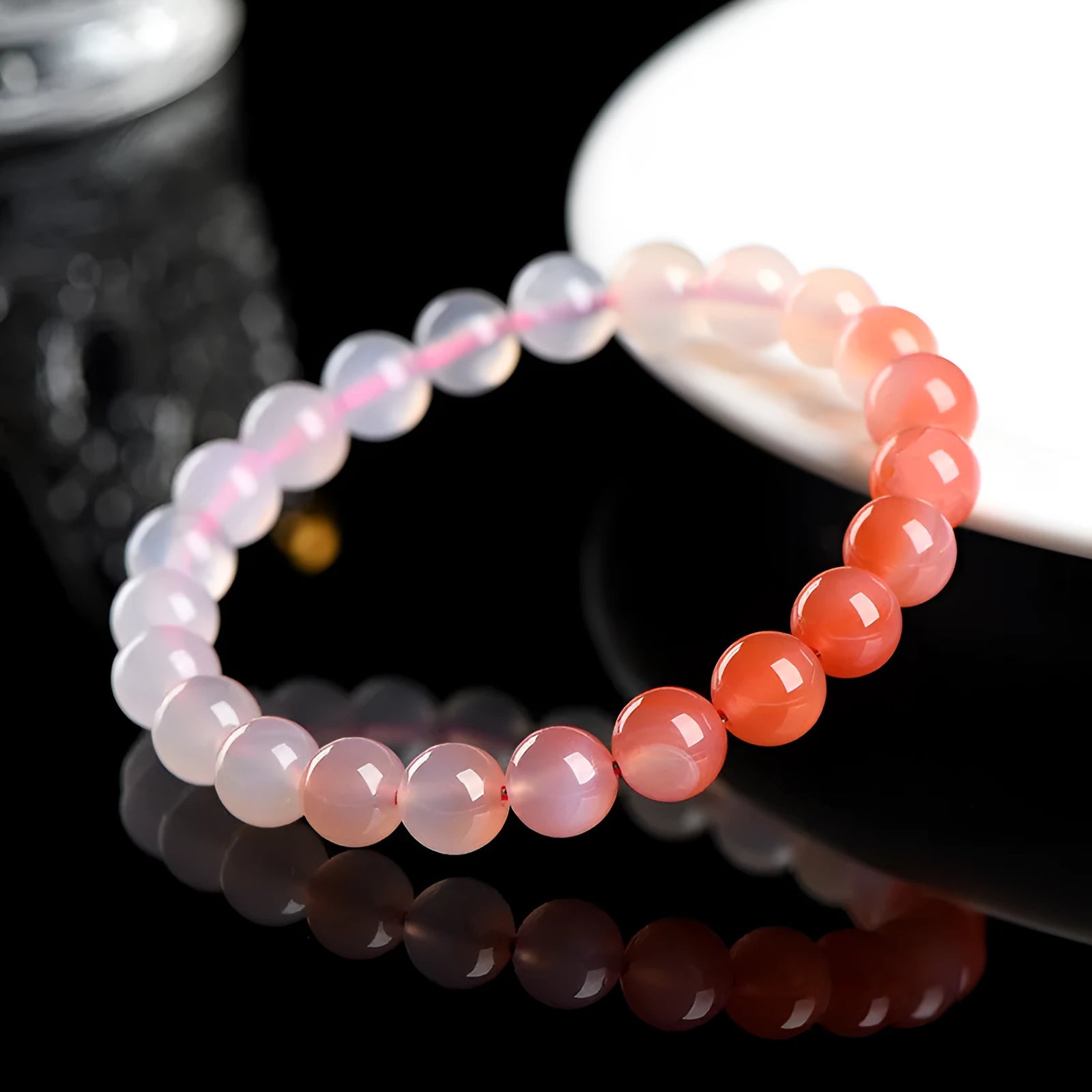 Natural Gradient Yanyuan Agate Bracelet with geometric beads in salt source colour, showing bead size options.